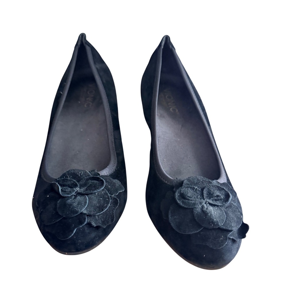 Vionic Wedges Womens 8 Hayes Black Suede Floral Applique EUC